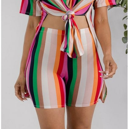 HH651R-STRIPES Printed Biker Shorts in Pink Stripes [NOT SOLD INDIVIDUALLY]