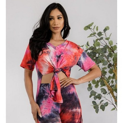 HH651R1-TIEDYE Printed Side Slit Tee in Fuchsia Tie Dye [NOT SOLD INDIVIDUALLY]