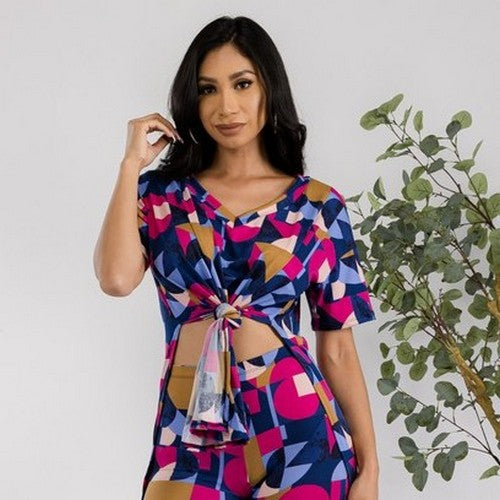 HH651R-ABSTRACT Printed Side Slit Tee in Navy Geo Print [NOT SOLD INDIVIDUALLY]