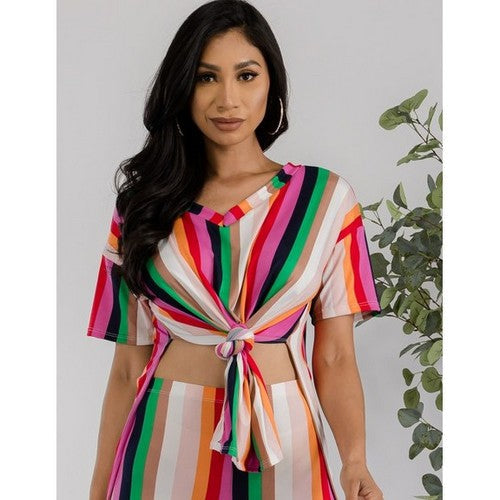 HH651R-STRIPES Printed Side Slit Tee in Pink Stripes [NOT SOLD INDIVIDUALLY]