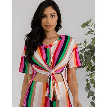 HH651R-STRIPES Printed Side Slit Tee in Pink Stripes [NOT SOLD INDIVIDUALLY]