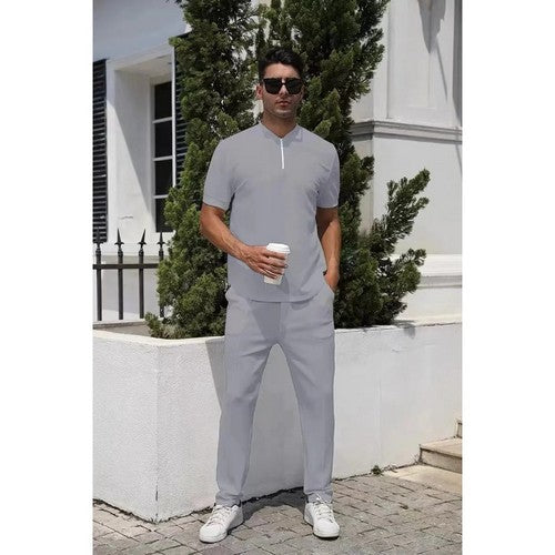 Dressy Quarter Zip & Slim Fit Jogger Set in Grey