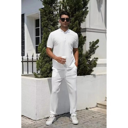 Dressy Quarter Zip & Slim Fit Jogger Set in White