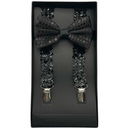 Bow Tie & Suspender Box Set in Sequin Black