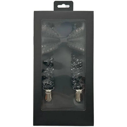 Bow Tie & Suspender Box Set in Sequin Black