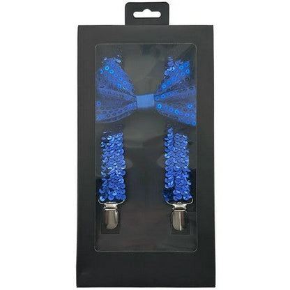 Bow Tie & Suspender Box Set in Sequin Royal Blue