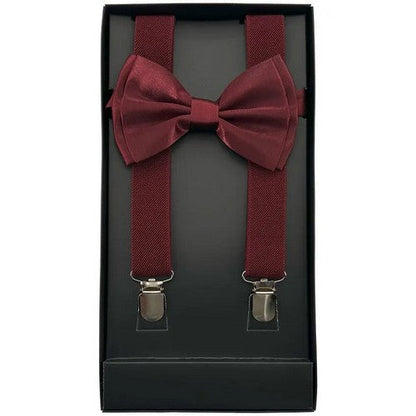 Bow Tie & Suspender Box Set in Burgundy