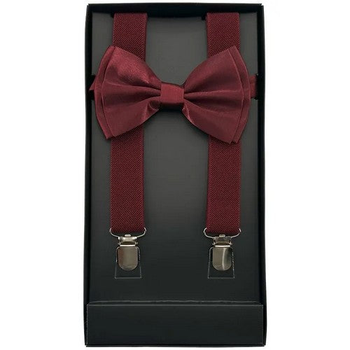Bow Tie & Suspender Box Set in Burgundy