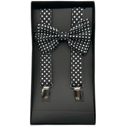 Bow Tie & Suspender Box Set in Black & White Dot