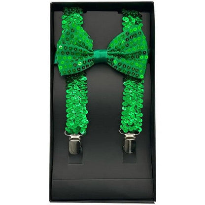 Bow Tie & Suspender Box Set in Sequin Green