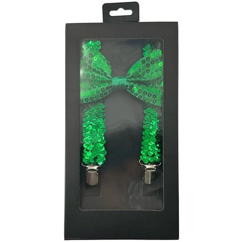 Bow Tie & Suspender Box Set in Sequin Green