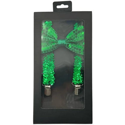 Bow Tie & Suspender Box Set in Sequin Green