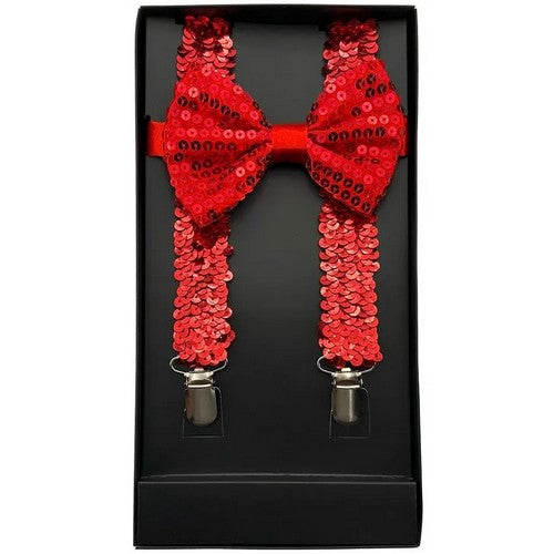Bow Tie & Suspender Box Set in Sequin Red
