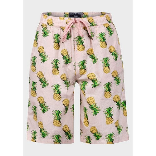 Brave Soul Pineapple Cotton Swim Trunk Shorts Pink