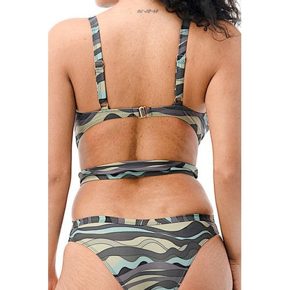 Swirl Camo One-Piece Bathing Suit Olive