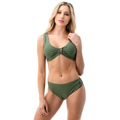 NSW5309 Tie Back Ring & Ruffle 2 pc Bikini Olive