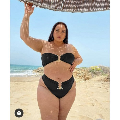 Luxe Gold Detail Plus Size Tube 2pc Bikini Black