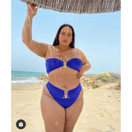 Luxe Gold Detail Plus Size Tube 2pc Bikini Royal Blue