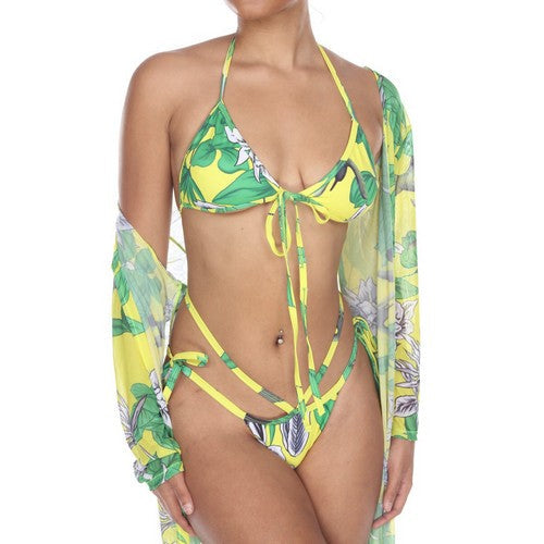 Tropical Vibe 3pc Bikini Cover Set in Green