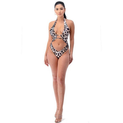 Leopard Print 2pc Bathing Suit & Cover Up Set in Brown