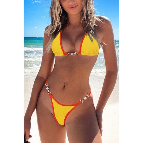 SMF4390 Contrast Horsebit 2pc Bikini Set in Yellow