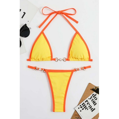 Contrast Horsebit 2pc Bikini Set in Yellow