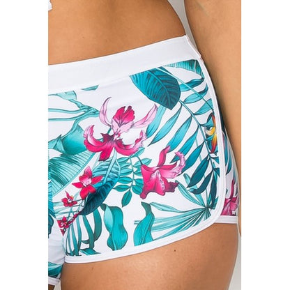 Floral Shorts 2pc Bikini Set in White