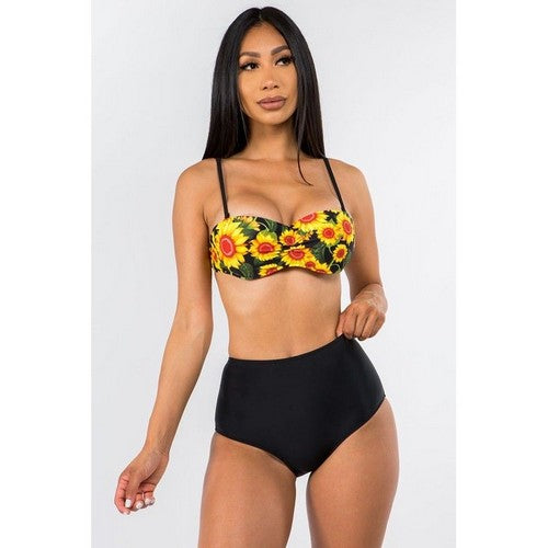Sunflower High Waist 2pc Bikini Set in Yellow
