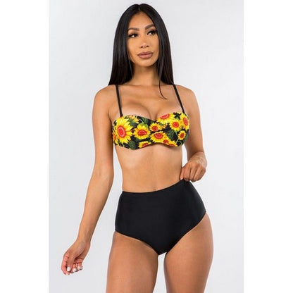 Sunflower High Waist 2pc Bikini Set in Yellow