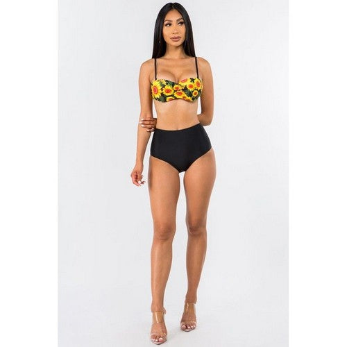 Sunflower High Waist 2pc Bikini Set in Yellow