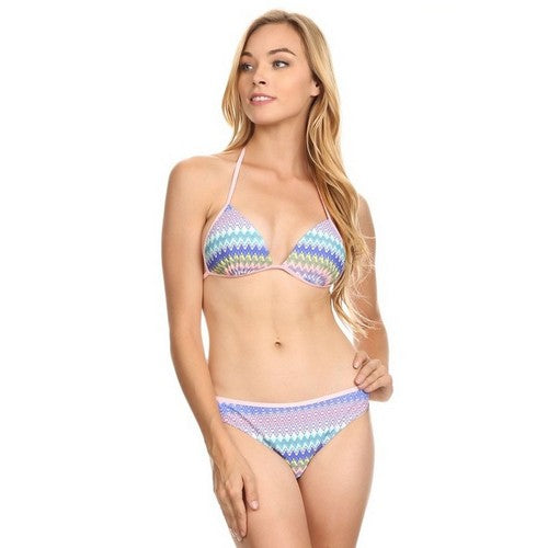 Chevron Print Padded 2pc Bikini Set in Pink