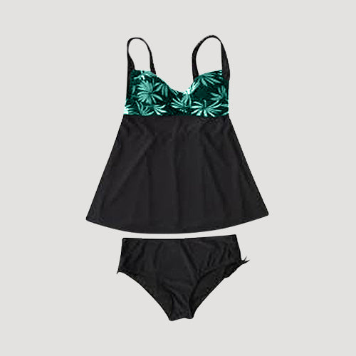 Plus Size Tankini Dress 2pc Bathing Suit in Black & Green