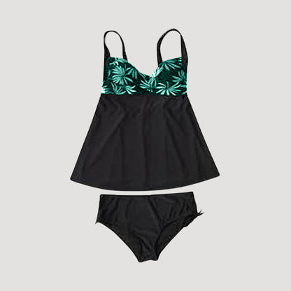 Plus Size Tankini Dress 2pc Bathing Suit in Black & Green