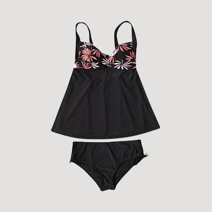 Plus Size Tankini Dress 2pc Bathing Suit in Black & Red