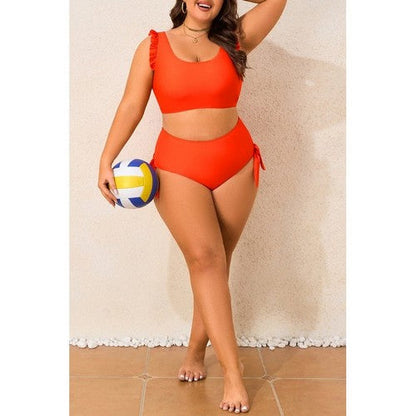 Plus Size Ruffle High Waist 2pc Bikini in Orange