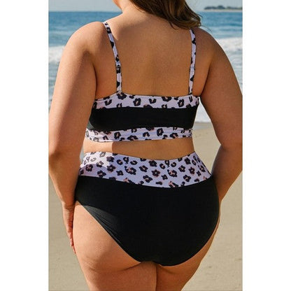 Plus Size Leopard Colorblock 2pc Bikini in Black