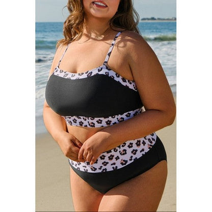 Plus Size Leopard Colorblock 2pc Bikini in Black