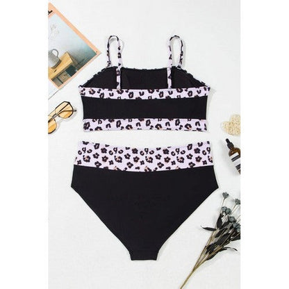 Plus Size Leopard Colorblock 2pc Bikini in Black