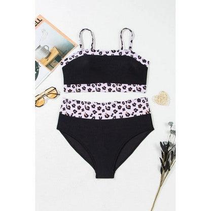 Plus Size Leopard Colorblock 2pc Bikini in Black