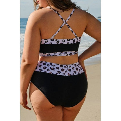 Plus Size Leopard Colorblock 2pc Bikini in Black