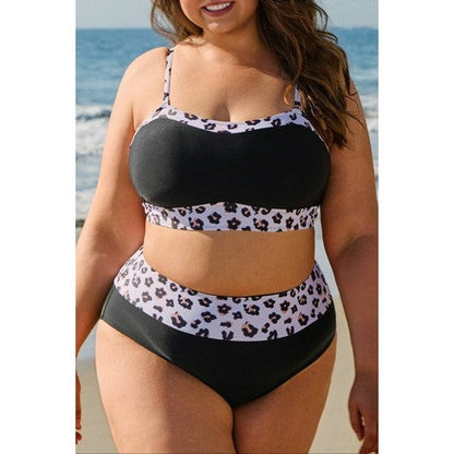 JBSPL43057-P2 Plus Size Leopard Colorblock Bikini in Black