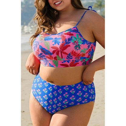 Plus Size Floral High Waist 2pc Bikini in Blue