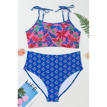 Plus Size Floral High Waist 2pc Bikini in Blue