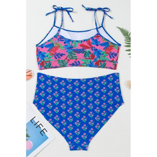 Plus Size Floral High Waist 2pc Bikini in Blue