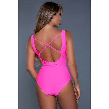 Evie Caged 1pc Bathing Suit in Neon Pink