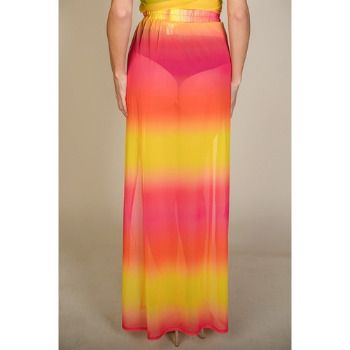 High Split Mesh Cover-Up Skirt in Fuchsia & Yellow Tie Dye