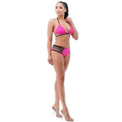 Strappy Padded Triangle Bikini in Hot Pink
