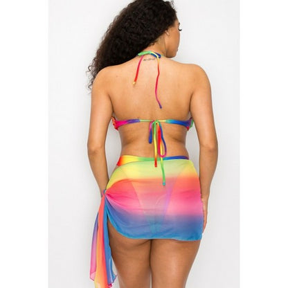 Cut-Out Halter Bathing Suit & Sarong 2pc Co-Ord Set in Multi