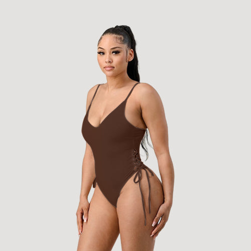 K396-Z Lace Side Bathing Suit in Mocha