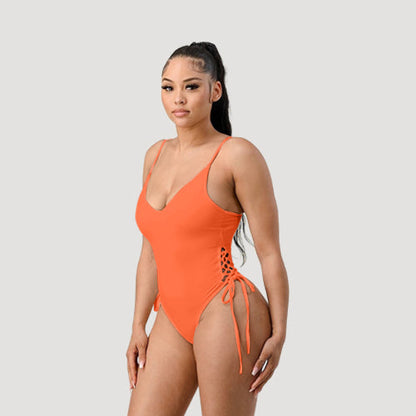 K396-Z Lace Side Bathing Suit in Neon Orange